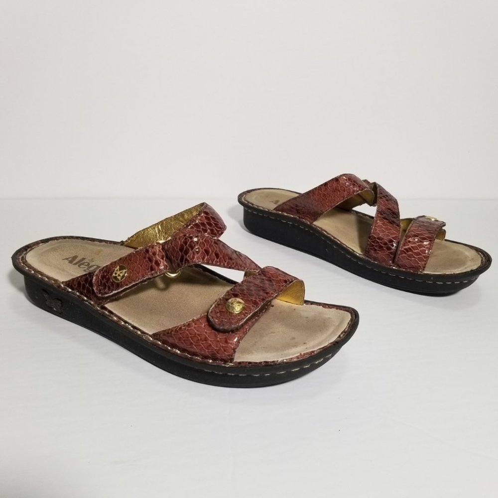 Alegria Red Snakeskin Embossed Slip On Venice Sandals
